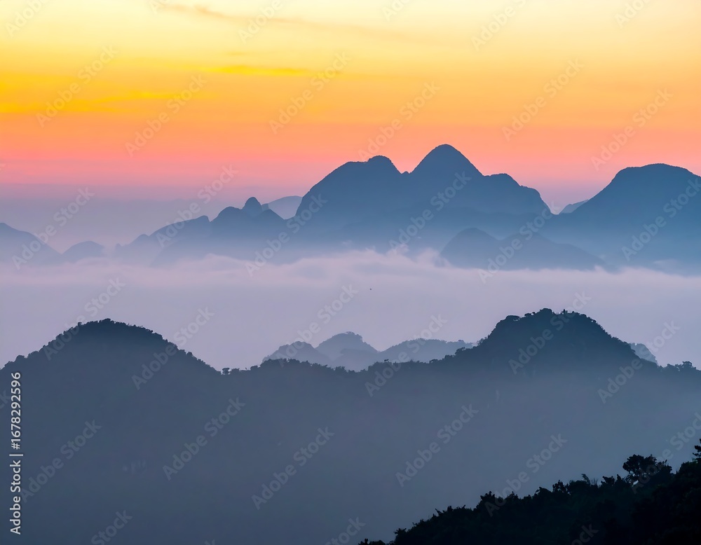 Fototapeta premium Mountain Sunrise Misty Landscape