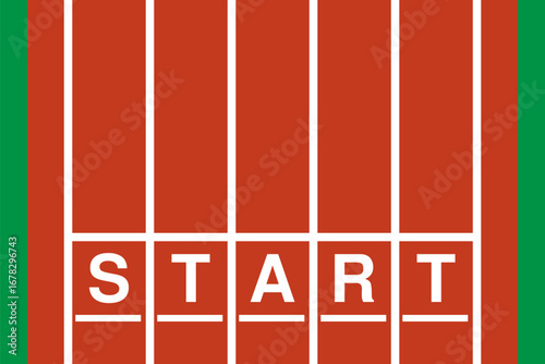 stadium running tracks starting line, start position, sport event poster vector template, cover mockup illustration, business infografics