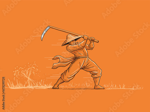 Determined Farmer Harvesting Sickle's Hard Work