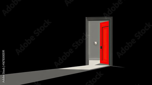 Red door opening into a dark space.