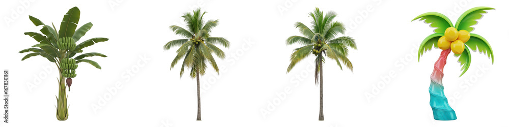 Obraz premium Assortment of palm trees isolated on transparent background