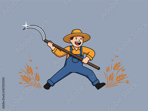 Determined Farmer Harvesting Wheat Hard Work and Dedication