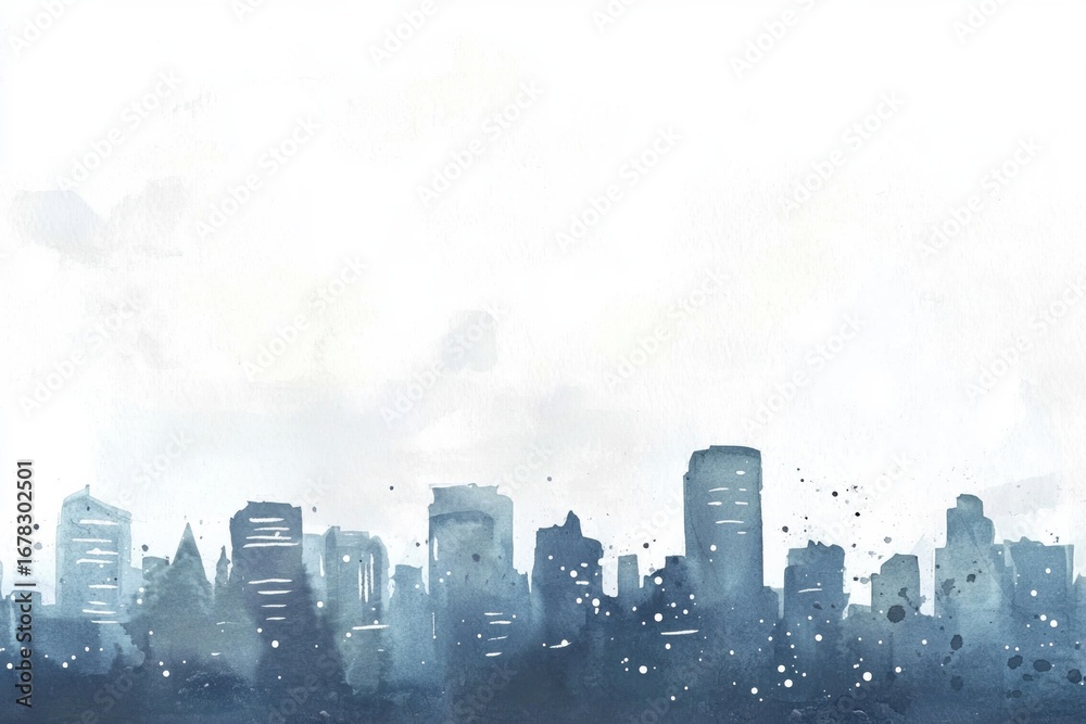 Fototapeta premium Minimalist watercolor city skylines in soft artistic style
