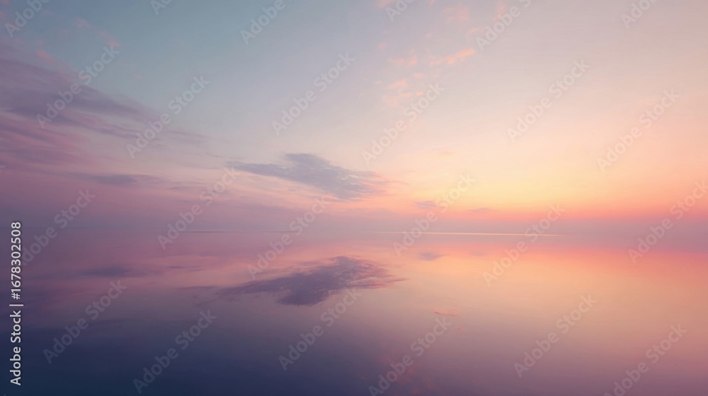 Obraz premium A surreal seascape with colors fading from pink to purple near the horizon,