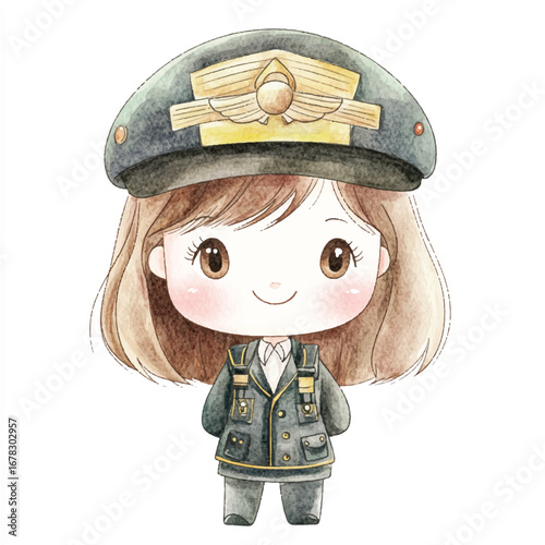 Watercolor Illustration of a Cute UniformWearing Girl