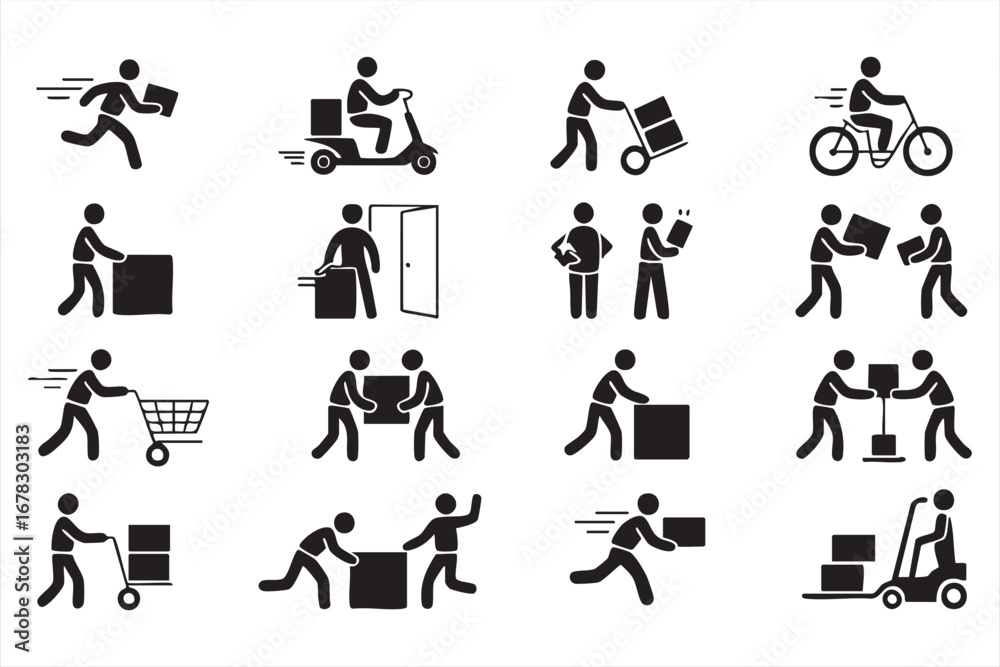 Obraz premium Distribution and shipping icons pack with scooter bicycle and forklift designs