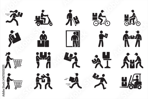 Fast delivery and e-commerce vector set with courier shipping and logistics symbols
