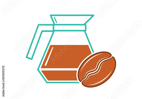 Glass coffee pot with coffee and a coffee bean