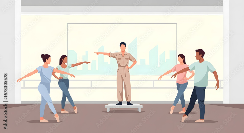 Naklejka premium Dance Instructor Leading a Class in a Bright Studio