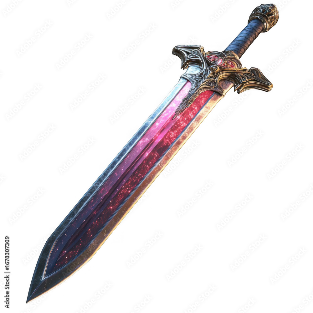 Obraz premium Ornate fantasy sword with glowing red blade intricate details and gems