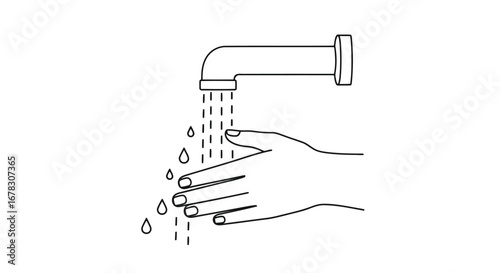 Illustration of washing hands under running water from a faucet