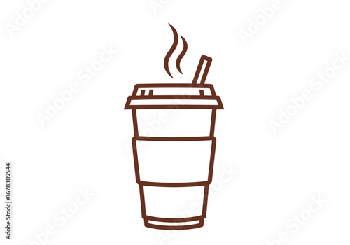 Line art of a disposable coffee cup with a lid and straw