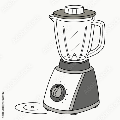 A simple line drawing illustration of a modern kitchen blender with a glass jar and speed control knob