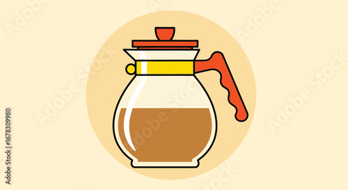 Glass coffee pot filled with brown liquid on a light yellow background