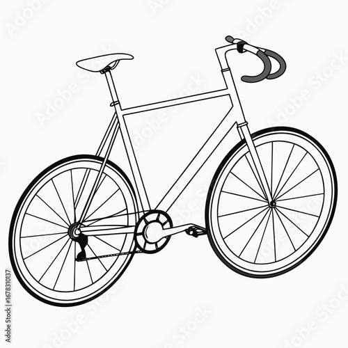 Clean line art illustration of a modern road bicycle with drop handlebars and spoked wheels