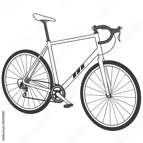 Clean outline illustration of a modern road bicycle with drop handlebars and thin tires on a white background