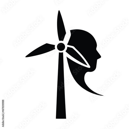 Wind turbine with a human head profile integrated into the structure