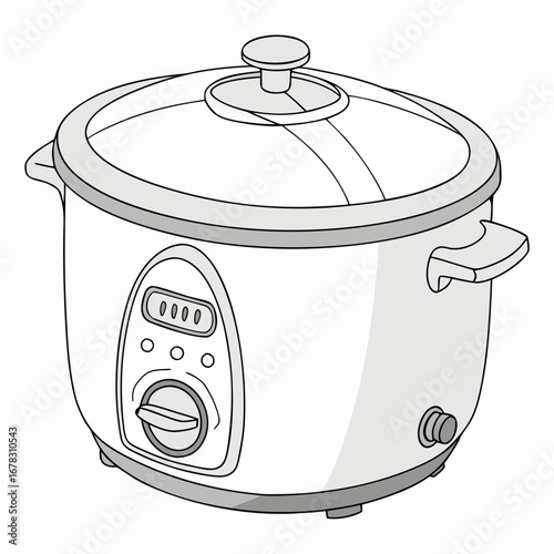 Modern electric slow cooker with digital display and rotary dial for easy cooking