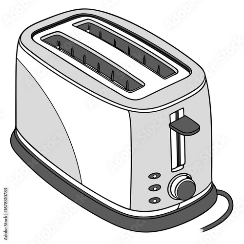 Modern two slice chrome toaster with lever and dial controls on a white background