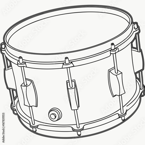 Simple black and white line art illustration of a snare drum on a white background