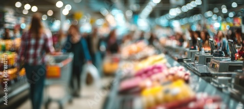 Wallpaper Mural Supermarket products aisle defocused bokeh background. Generative AI technology. Torontodigital.ca