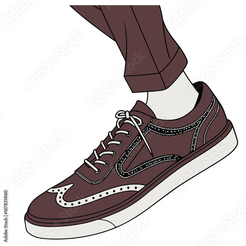  Stylish Brown Brogue Sneakers with Rolled Up Trousers