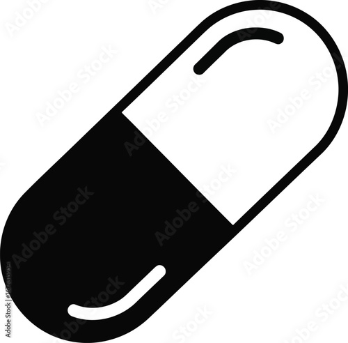 A simple black and white illustration of a capsule-shaped pill.