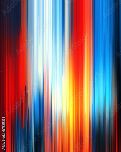 vibrant vertical stripes in neon red, electric blue, bright yellow, and pure white, digital glitch effect for futuristic design projects 