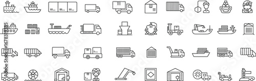 Shipping and cargo icons, freight transport symbols, 