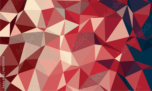Geometric background showcases a mosaic of triangles with subtle variations of red and cream hues