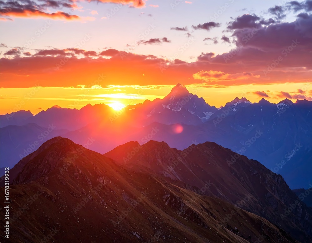 Fototapeta premium Majestic mountain sunrise panorama (1)