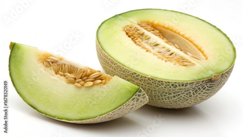 Wallpaper Mural A delicious half slice of a ripe, juicy melon with seeds on a white background Torontodigital.ca