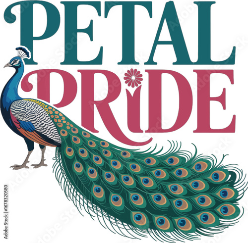 Elegant Peacock with Elaborate Tail Feathers and Text bird animal