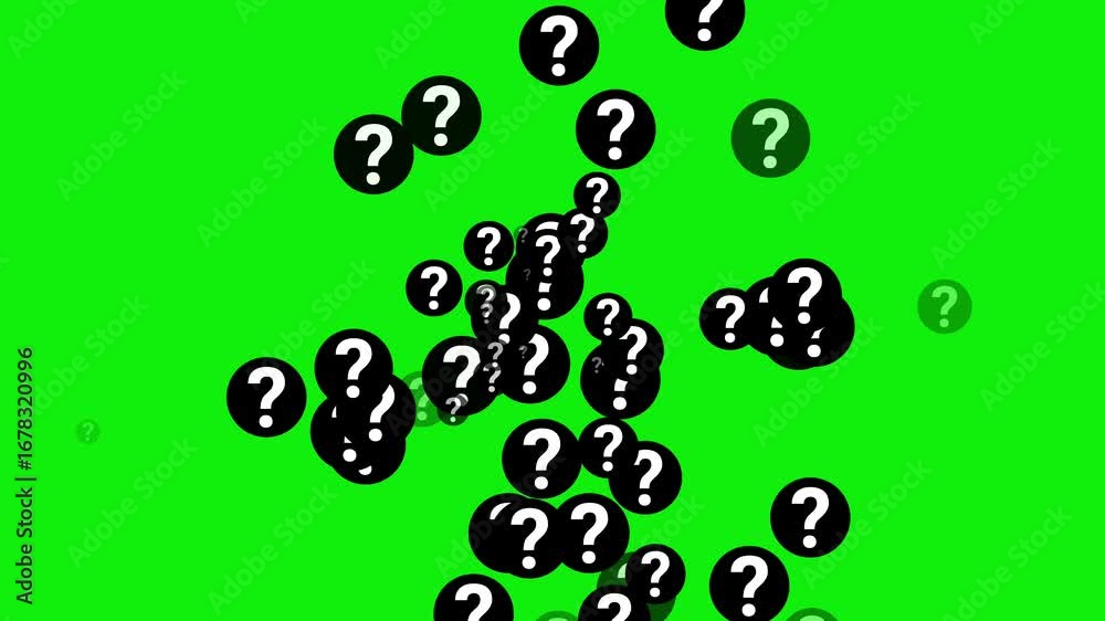 Question mark floating animation on green screen background, thinking ...