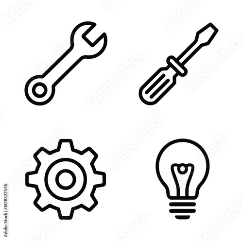 Wrench screwdriver gear lightbulb icons tool