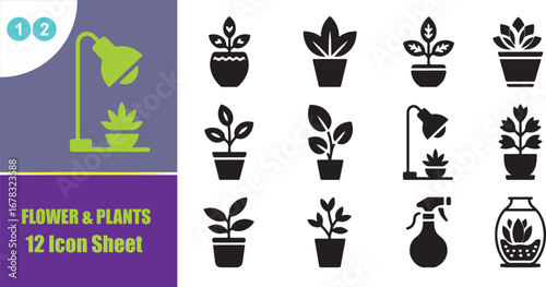 houseplant, and, plant, care, icon, sheet, indoor, garden, collection, urban, jungle, simple, solid, black, design, vector