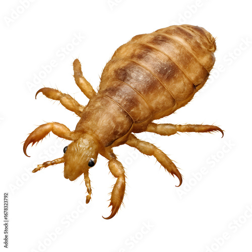 Realistic Close-Up of Human Head Louse Isolated on White Background