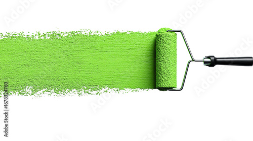 Vibrant chartreuse paint roller spreading luminosity across a void with expressive texture and