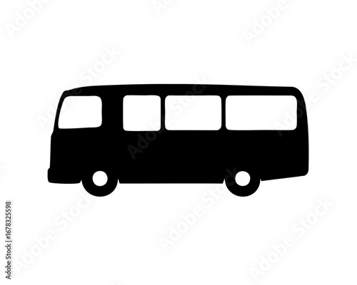 Silhouette of a vintage passenger van with windows on a white background
