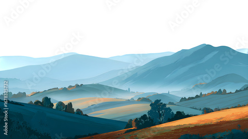 Fototapeta Naklejka Na Ścianę i Meble -  Rolling hills landscape, isolated on transparent background
