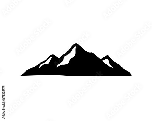 Simple black and white mountain range silhouette against a white background