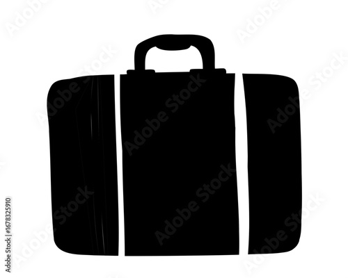 Stylized Black Silhouette of an Old Fashioned Suitcase Against a White Background