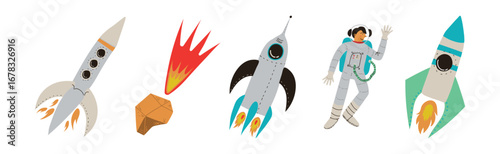 Outer Space and Universe Exploration Object and Element Vector Set