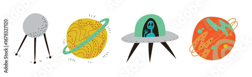 Outer Space and Universe Exploration Object and Element Vector Set