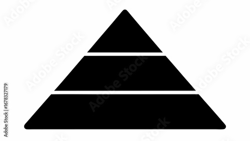 Three layered black pyramid divided by horizontal white lines on a white background design element silhouette