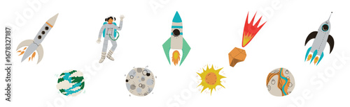 Outer Space and Universe Exploration Object and Element Vector Set