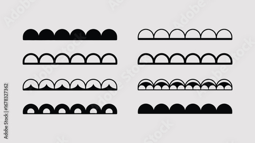 Black and white decorative scalloped borders pattern graphic
