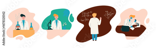 Scientist People Character Do Research in Laboratory Vector Set