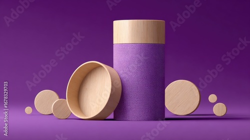 Wooden and purple cylinder container display