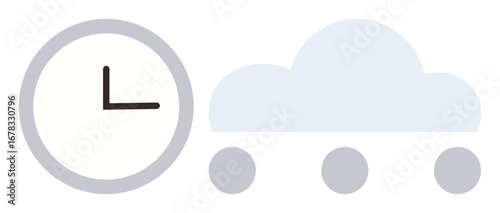 Clock next to cloud graphic representing concepts thumbs up time management, cloud computing, technology, efficiency, planning, productivity, and innovation. Ideal for digital innovation, IT cloud